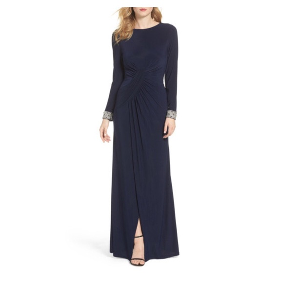 vince camuto navy gown